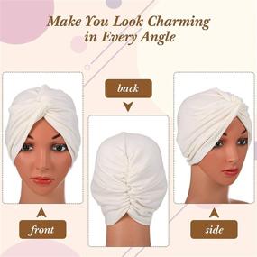 img 3 attached to 🎀 SATINIOR 4-Piece Turbans for Women - Soft, Pre-Tied Knot, Fashionable Pleated Turban Cap Beanie Headwrap Sleep Hat in 4 Colors