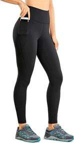 img 4 attached to CRZ YOGA Women's Matte Brushed Workout Leggings 28 Inches - Light-Fleece High Waist Yoga Pants Outdoor Training Tights