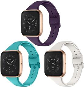 img 4 attached to CAVN 3 Pcs Silicone Sport Bands Compatible with Fitbit Versa 2/Versa/Versa Lite - Narrow Wristband Replacement, Waterproof & Breathable Watch Strap for Women and Men - Stylish Accessories