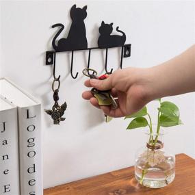 img 2 attached to Organize Your Keys in Style with MyGift Black Metal Wall-Mounted Cat Design 5-Key Hook Rack