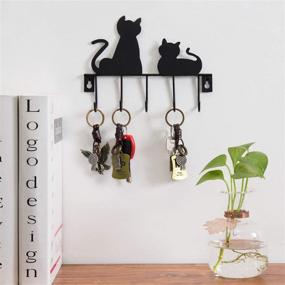 img 3 attached to Organize Your Keys in Style with MyGift Black Metal Wall-Mounted Cat Design 5-Key Hook Rack