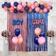 🎉 gender reveal party decorations: navy blue-rose gold balloon garland, boy-girl foil balloons, foil fringe curtains backdrop logo