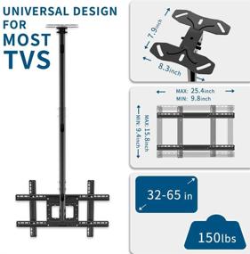 img 3 attached to Upgrade Your Viewing Experience with the TV Ceiling Mount Adjustable Bracket - Perfect for 32-65 Inch LCD LED 4K TVs, Flat Screen Display, Height Telescoping Tilt and Swivel, up to 150Lbs, VESA 800x300mm, Black