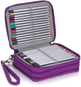 img 3 attached to 🖍️ Zippered Pencil Case - Canvas 72 Slots Handy Pencil Holders for Prismacolor Watercolor Pencils, Crayola Colored Pencils, Marco Pencils (Purple) by BTSKY