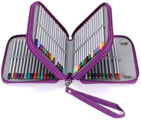 img 4 attached to 🖍️ Zippered Pencil Case - Canvas 72 Slots Handy Pencil Holders for Prismacolor Watercolor Pencils, Crayola Colored Pencils, Marco Pencils (Purple) by BTSKY