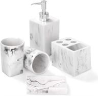 🛁 imitated resin marble look bathroom accessories set – 5 pcs counter top restroom apartment decor stuff – ink white – gift for women and men logo