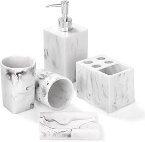 img 4 attached to 🛁 Imitated Resin Marble Look Bathroom Accessories Set – 5 Pcs Counter Top Restroom Apartment Decor Stuff – Ink White – Gift for Women and Men