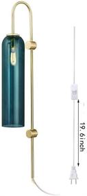 img 4 attached to BOKT Vintage Mid Century Plug in Wall Sconces with Long 💡 Tube Glass Shade - Dark Green Vanity Light Fixture for Bedroom, Bathroom, Bedside