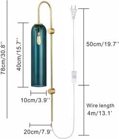 img 3 attached to BOKT Vintage Mid Century Plug in Wall Sconces with Long 💡 Tube Glass Shade - Dark Green Vanity Light Fixture for Bedroom, Bathroom, Bedside