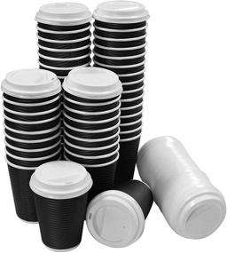 img 4 attached to ☕️ Premium 12oz Brown Ripple Hot Coffee Paper Cup - Insulated & Disposable: 50 Count (Black) - With Cappuccino Lids