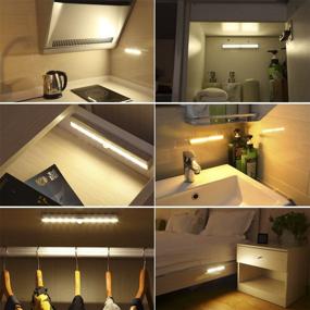 img 2 attached to 🔦 AMIR Motion Sensing Closet Lights: 3 Pack DIY Stick-on Anywhere Portable 10-LED Wireless Cabinet Night/Stairs/Step Light Bar with Magnetic Strip - Warm White, Battery Operated