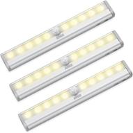 🔦 amir motion sensing closet lights: 3 pack diy stick-on anywhere portable 10-led wireless cabinet night/stairs/step light bar with magnetic strip - warm white, battery operated logo