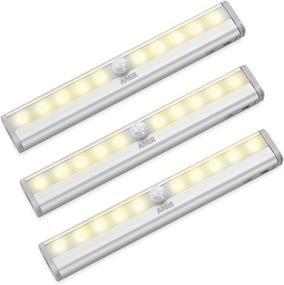 img 4 attached to 🔦 AMIR Motion Sensing Closet Lights: 3 Pack DIY Stick-on Anywhere Portable 10-LED Wireless Cabinet Night/Stairs/Step Light Bar with Magnetic Strip - Warm White, Battery Operated