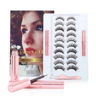 💁 magnetic eyelashes kit: 10 pairs of reusable 3d 5d lashes + tweezers + waterproof eyeliner - natural look, dramatic long eyelashes, faux mink, no glue logo