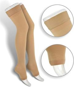 img 2 attached to 🧦 Large Beige Unisex Thigh High Compression Socks by Lemon Hero - Graduated Pressure Circulation Support Stockings, Open Toe, 20-30 mmHg Compression Level