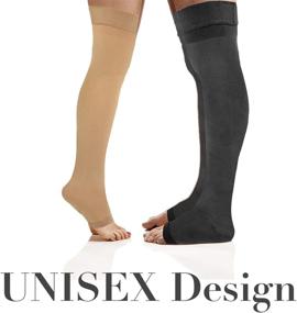 img 1 attached to 🧦 Large Beige Unisex Thigh High Compression Socks by Lemon Hero - Graduated Pressure Circulation Support Stockings, Open Toe, 20-30 mmHg Compression Level