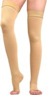 🧦 large beige unisex thigh high compression socks by lemon hero - graduated pressure circulation support stockings, open toe, 20-30 mmhg compression level логотип