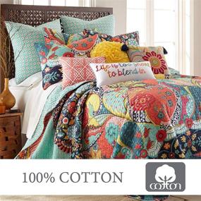 img 1 attached to Bohemian Reversible Cotton Quilt Set - King Size (106x92in.), includes Two King Pillow Shams (36x20in.) - Teal, Orange, Yellow, Green, Blue, Red, Black - Levtex Home Jules Collection