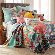 bohemian reversible cotton quilt set - king size (106x92in.), includes two king pillow shams (36x20in.) - teal, orange, yellow, green, blue, red, black - levtex home jules collection logo