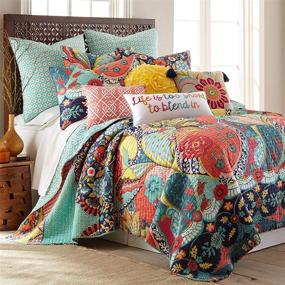 img 4 attached to Bohemian Reversible Cotton Quilt Set - King Size (106x92in.), includes Two King Pillow Shams (36x20in.) - Teal, Orange, Yellow, Green, Blue, Red, Black - Levtex Home Jules Collection