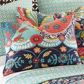 img 3 attached to Bohemian Reversible Cotton Quilt Set - King Size (106x92in.), includes Two King Pillow Shams (36x20in.) - Teal, Orange, Yellow, Green, Blue, Red, Black - Levtex Home Jules Collection