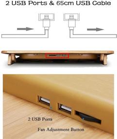 img 2 attached to 🎋 100% Бамбуковый стол для ноутбука с охлаждающей подушкой, 2 бесшумных вентилятора, синим подсветкой и 2 портами USB - эргономичная охлаждающая подставка для ноутбуков диагональю 13-16 дюймов (15"x11") от SUMISKY