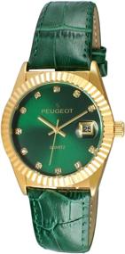 img 4 attached to ⌚ Женские наручные кварцевые часы Peugeot с монетным краем безеля, окном даты и элегантным кожаным ремешком