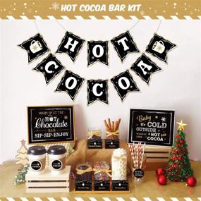 img 4 attached to 🍫 Hot Cocoa Bar Kit Set with Hot Cocoa Banner, Hot Chocolate Toppings Labels, Cup Tags, and Stickers - Ideal Winter Holiday & Christmas Party Decorations, featuring Baby It's Cold Outside Theme in Elegant Black and Gold Style