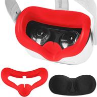 vr silicone cover combo with protective lens cover for oculus quest 2 facial cover sweat proof light proof anti-leakage (red) logo