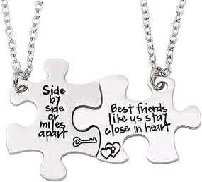 img 4 attached to 💕 Best Friends Necklaces Set of 2 - Side by Side or Miles Apart BFF Friendship Matching Puzzle Necklace for Women and Teen Girls - Long Distance Friendship Gifts