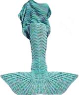 🧜 mermaid tail blanket crocheted for adults and teens - super soft all-season sofa sleeping blanket, ideal birthday wedding christmas mother's gift - 71 x 35 inches, mint green logo