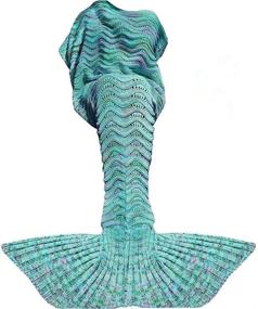 img 4 attached to 🧜 Mermaid Tail Blanket Crocheted for Adults and Teens - Super Soft All-Season Sofa Sleeping Blanket, Ideal Birthday Wedding Christmas Mother's Gift - 71 x 35 Inches, Mint Green