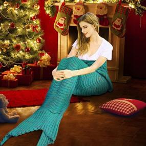 img 3 attached to 🧜 Mermaid Tail Blanket Crocheted for Adults and Teens - Super Soft All-Season Sofa Sleeping Blanket, Ideal Birthday Wedding Christmas Mother's Gift - 71 x 35 Inches, Mint Green