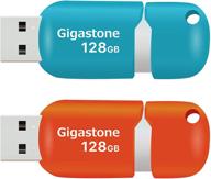 gigastone v10 2-pack usb флеш-накопитель 128 гб - синий и оранжевый, дизайн с выдвижным крышкой логотип