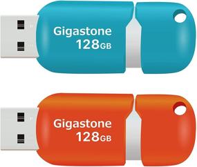 img 4 attached to Gigastone V10 2-Pack USB флеш-накопитель 128 ГБ - синий и оранжевый, дизайн с выдвижным крышкой