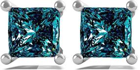 img 4 attached to 💎 Dazzling 14K Gold Princess Cut Blue Diamond Studs (SI1-SI2) - Perfect for Women