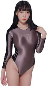 img 4 attached to LEOHEX Long Sleeve Sparkly Bodysuit - Sleek One-Piece Swimwear for Women - Glittery Shiny Bathing Suit Leotard