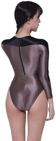 img 2 attached to LEOHEX Long Sleeve Sparkly Bodysuit - Sleek One-Piece Swimwear for Women - Glittery Shiny Bathing Suit Leotard