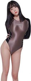 img 3 attached to LEOHEX Long Sleeve Sparkly Bodysuit - Sleek One-Piece Swimwear for Women - Glittery Shiny Bathing Suit Leotard