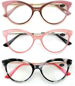 img 2 attached to 🕶️ Stylish and Functional: 3 Pairs of Women's Metal Temple Cat Eye Reading Glasses with Cateye Pointed Tips