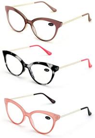 img 1 attached to 🕶️ Stylish and Functional: 3 Pairs of Women's Metal Temple Cat Eye Reading Glasses with Cateye Pointed Tips