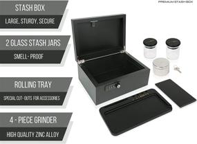 img 1 attached to 🔒 Lockable Stash Box Bundle - Includes Rolling Tray, 2 Stash Jars, and Grinder for Enhanced Organization