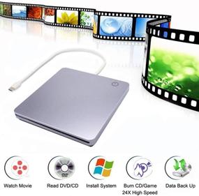 img 1 attached to 📀 Type-C External CD DVD Drive - Portable Slim DVD/CD ROM Player with Inhaled DVD Burner, Smart Touch Button - Compatible with Mac MacBook Pro/Air, iMac, Laptop, PC Computer