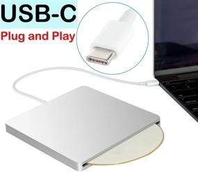 img 2 attached to 📀 Type-C External CD DVD Drive - Portable Slim DVD/CD ROM Player with Inhaled DVD Burner, Smart Touch Button - Compatible with Mac MacBook Pro/Air, iMac, Laptop, PC Computer