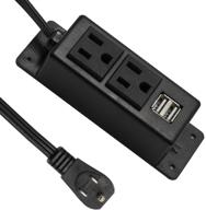 💡 usb power strip with btu wall mount outlet - 2 ac outlets, 2 usb ports, 6.56ft extension cord - mountable under desk, workbench, nightstand, dresser, table - black logo