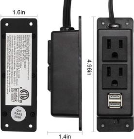 img 2 attached to 💡 USB Power Strip with BTU Wall Mount Outlet - 2 AC Outlets, 2 USB Ports, 6.56ft Extension Cord - Mountable Under Desk, Workbench, Nightstand, Dresser, Table - Black