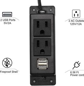 img 3 attached to 💡 USB Power Strip with BTU Wall Mount Outlet - 2 AC Outlets, 2 USB Ports, 6.56ft Extension Cord - Mountable Under Desk, Workbench, Nightstand, Dresser, Table - Black
