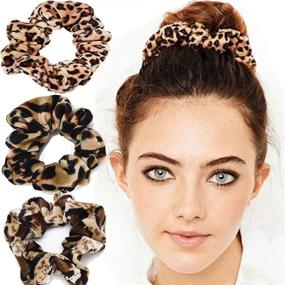 img 2 attached to 🎀 6 PCS Cheetah Print Hair Scrunchies - Animal Print Velvet Leopard Bow Women's Hair Ties - Large Clips for Thick Hair - 3 Styles Available