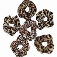 🎀 6 pcs cheetah print hair scrunchies - animal print velvet leopard bow women's hair ties - large clips for thick hair - 3 styles available logo