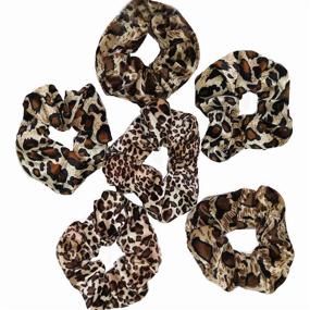 img 4 attached to 🎀 6 PCS Cheetah Print Hair Scrunchies - Animal Print Velvet Leopard Bow Women's Hair Ties - Large Clips for Thick Hair - 3 Styles Available